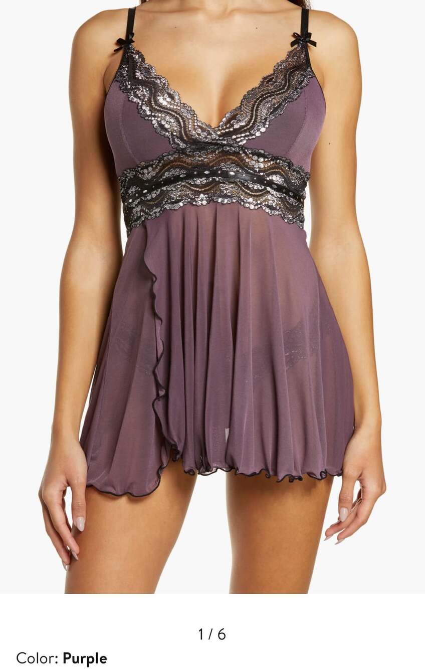 Coquette Metallic Purple Babydoll Chemise Size Large Sexy Lingerie